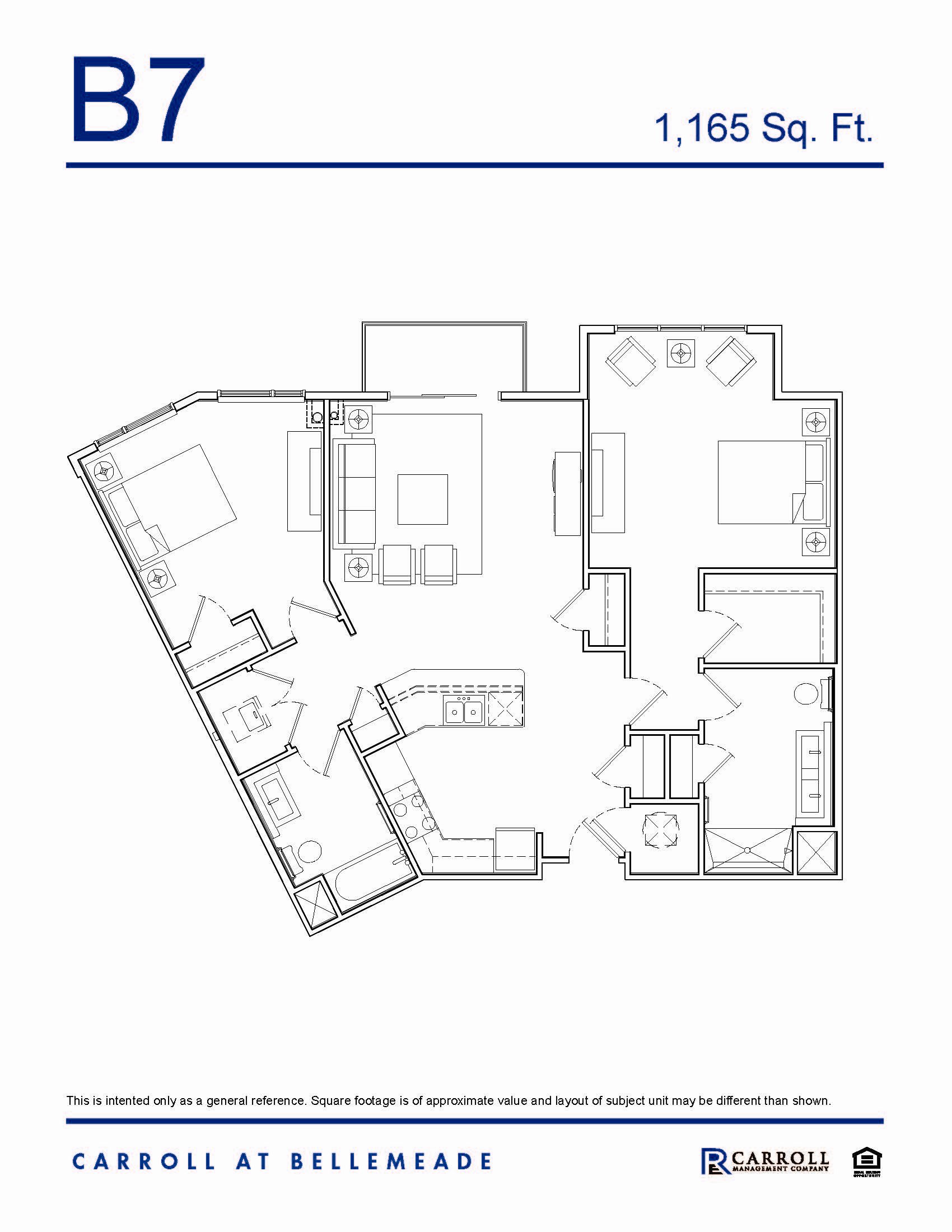 B7 Floor Plan Carroll at Bellemeade 2 Bedroom Apartment Floor Plan